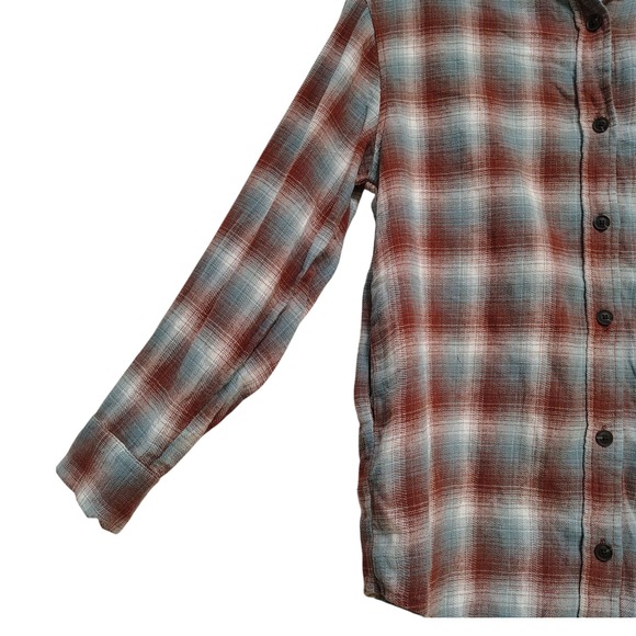 Wild Fable Flannel Shirt XS Oversized Brown Blue Plaid‎ Long Sleeve Button Up - Picture 3 of 9